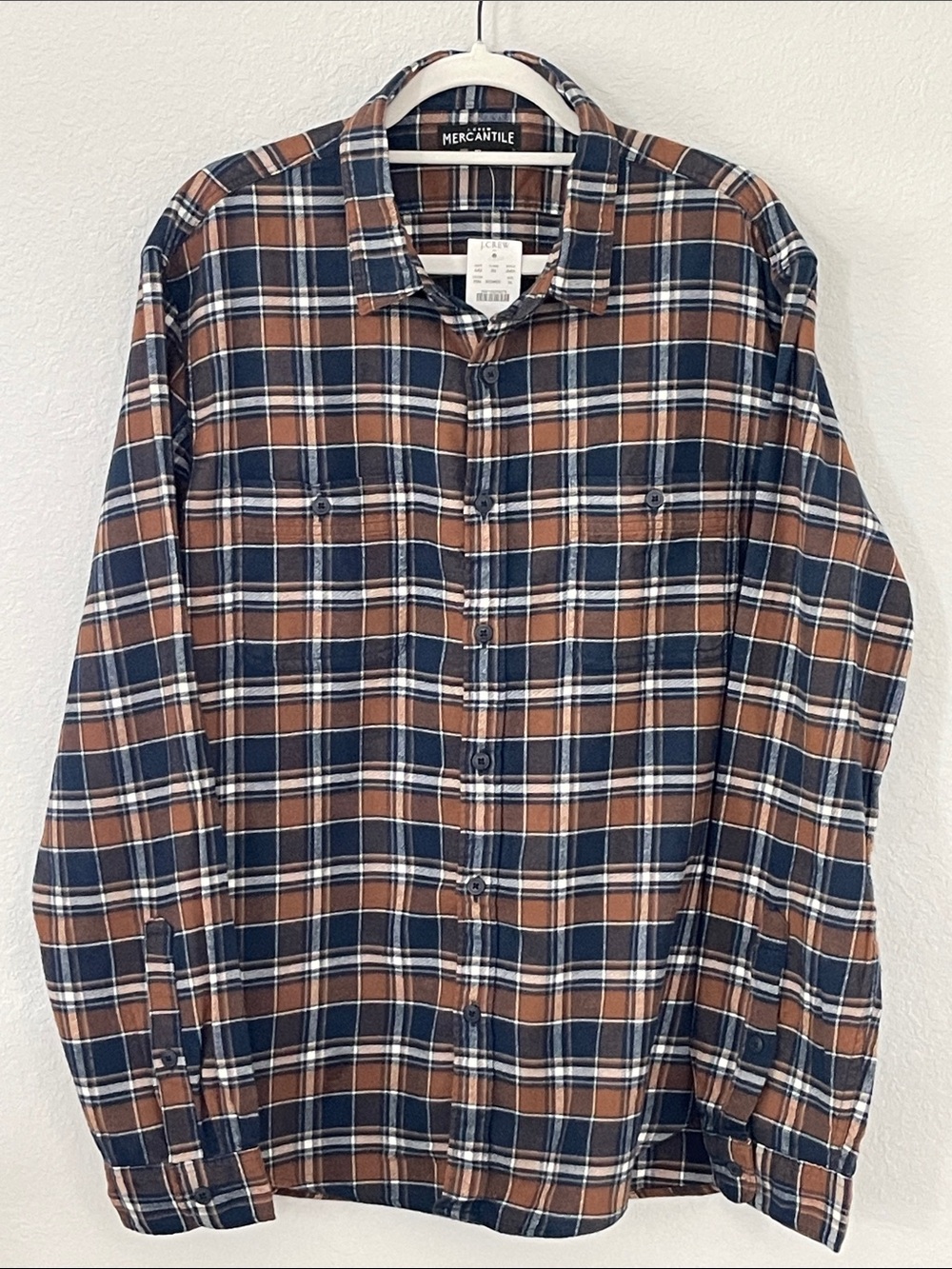 J.Crew Mercantile NWT XL 100% Cotton Plaid Flannel Button Shirt Brown Blue